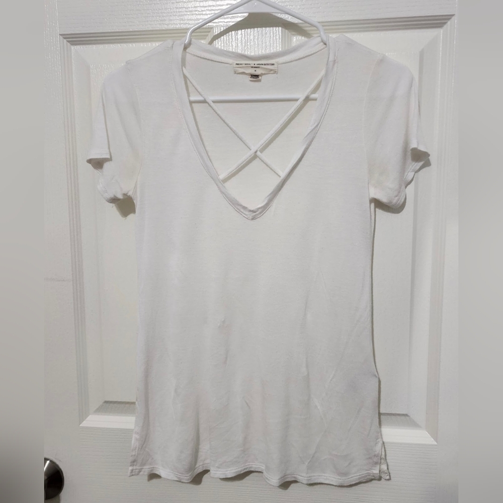 Urban Outfitters White T-Shirt with criss-cross detail